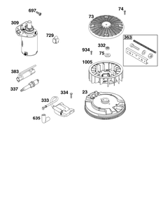 Flywheel, Ignition, And Starter Group Diagram and Parts List for 44U577-0002-H5 400000 - 699999 Briggs and Stratton Engine